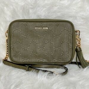 Michael Kors Leather Crossbodies MD Camera Bag in Olive
